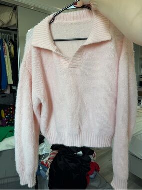 ASOS Pale Pink V-Neck Collared Sweater